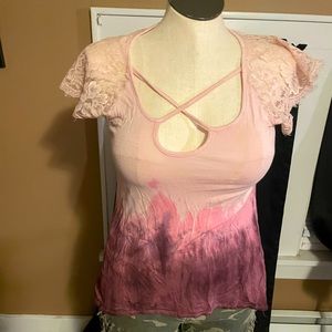 Rue 21 pink custom tie dye shirt lace neckline unique cut